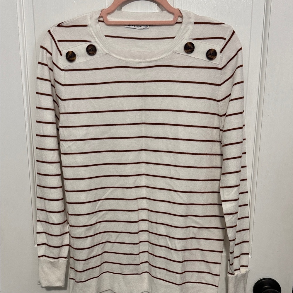 Staccato Cream and Brown Striped Sweater with Button Accents